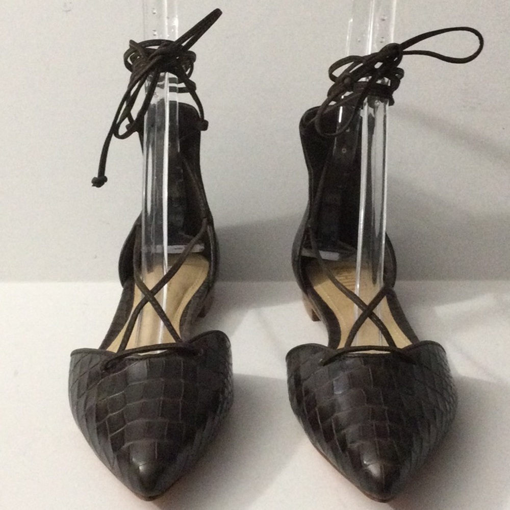 NWT Schutz Neida Leather Lace Up Pointed Flats Size 7.5 Brown
